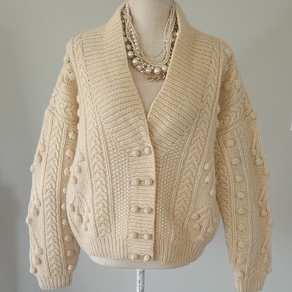 Cape Isle Knitters Sweaters - Elegant Cream Knit Cardigan